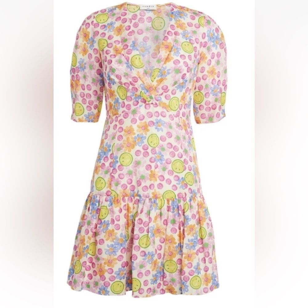 Sandro París Smiley Mini Dress Multicolored Short Sleeve Sz 34 US XS NWT - Picture 3 of 16